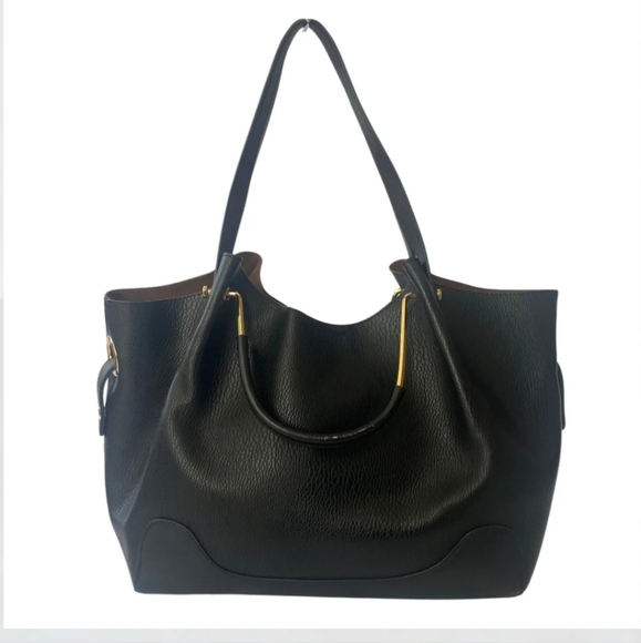 NWT‎ Black Vegan Leather Tote Bag- Satchel Carryon Handbag Office Work - Picture 13 of 14